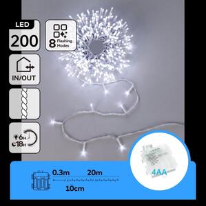 Aigostar-LED Catena luminosa natalizia da esterno 200 LED/8 funzioni 4xAA 20m IP44 bianco freddo