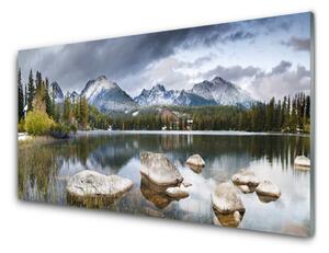 Quadro in vetro Lago Montagne Foresta Paesaggio 100x50 cm