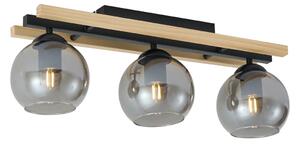Plafoniera moderna nera con legno e vetro fumé 3 luci - Aleks