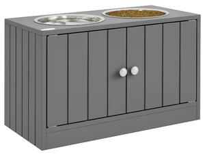 PawHut Ciotola per Cani Rialzata con 2 Ciotole in Acciaio Inossidabile e 44 L di Vano Contenitore, Porte Magnetiche, Grigio | Aosom Italy