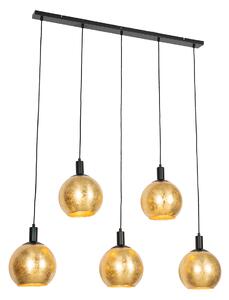 Lampada a sospensione di design nera con vetro oro a 5 luci - Bert