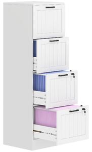 HOMCOM Mobile per ufficio in legno con 4 cassetti e serratura, barre di sospensione regolabili, 40 x 40 x 131 cm, Bianco | Aosom Italy