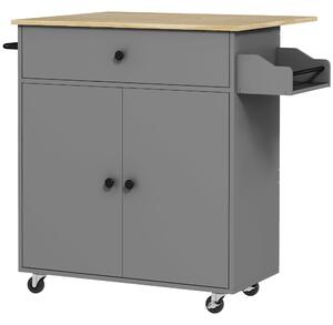 HOMCOM Isola da cucina su rotelle, con cassetto, ripiano regolabile portaspezie e barra porta asciugamani, Grigio | Aosom Italy