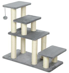 PawHut Scala per animali regolabile con 4 gradini in sisal, con gioco e tiragraffi 70 x 32 x 68 cm Grigio | Aosom Italy