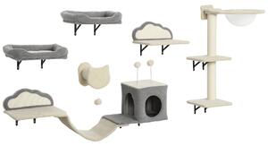 PawHut Set Mensole da parete per gatti da 6 pezzi, con amache, tiragraffi e lettini, Beige | Aosom Italy