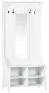 Homcom Mobile Ingresso con Appendiabiti Specchio e Scarpiera in Legno, 80x40x170cm, Bianco | Aosom Italy