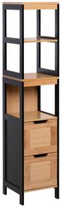 Kleankin Colonna Bagno con 2 Cassetti e 3 Vani Aperti, Mobile Bagno in Legno MDF e Bambù 30x30x144.3 cm, Colore Legno|Aosom