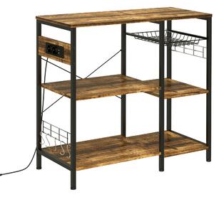 HOMCOM Mobile da Cucina a 3 ripiani in Truciolato con Presa di corrente, Porta USB e Cestino, 90x40x83cm|Aosom