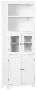 HOMCOM Mobile Dispensa con 2 Ripiani Aperti e 2 Armadietti con Ante, in MDF e Vetro, 60x30x162 cm, Bianco