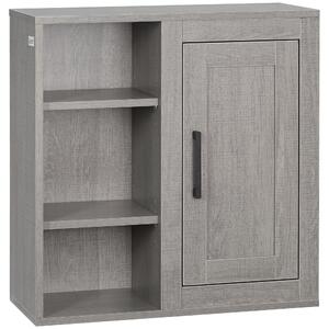 Kleankin Pensile Bagno con 3 Ripiani Aperti e Armadietto in Legno Truciolare, 48x20x50cm, Grigio|Aosom