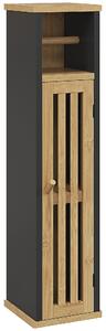 HOMCOM Mobiletto Bagno con Ripiano Aperto e Armadietto, in Bambù e MDF, 18x18x75 cm, Nero e color Legno|Aosom