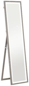 HOMCOM Specchio Illuminato con Luci LED Regolabili e Pulsante Touch, in Vetro e MDF, 40x5x160 cm, Grigio | Aosom Italy