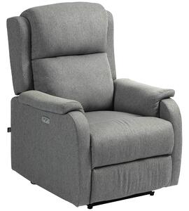 HOMCOM Poltrona Reclinabile con Poggiapiedi e USB, Sedia fino a 160 ° in Tessuto Effetto Lino, 77x91x106 cm, Grigio Scuro | Aosom Italy