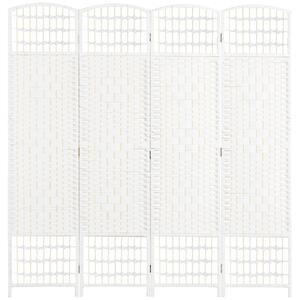 HOMCOM Paravento a 4 Ante Pieghevole per Interni, Autoportante e Intrecciato, 160x170 cm, Bianco