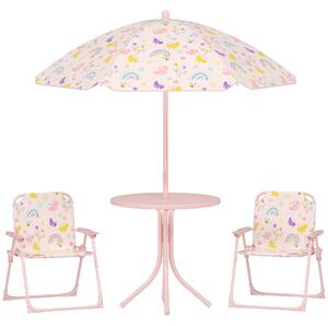 AIYAPLAY Set da Giardino per Bambini 2-5 Anni con Tavolino Rotondo, 2 Sedie Pieghevoli e un Ombrellone, Rosa