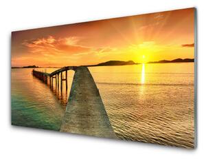 Quadro vetro Mare Sole Ponte Paesaggio 100x50 cm