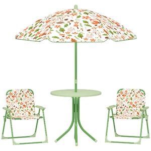 AIYAPLAY Set da Giardino per Bambini 2-5 Anni con Tavolino Rotondo, 2 Sedie Pieghevoli e un Ombrellone, Verde