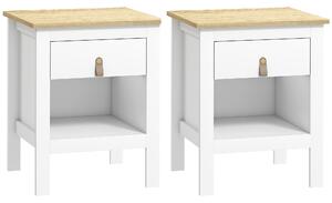 HOMCOM Set 2 Comodini con Cassetto e Ripiano Aperto in Legno, 45x40x55 cm, Bianco e Rovere | Aosom Italy