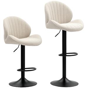 HOMCOM Set 2 Sgabelli da Bar a Conchiglia con Poggiapiedi, in Tessuto Effetto Ciniglia, 48x50x94-115 cm, Nero e Beige | Aosom Italy