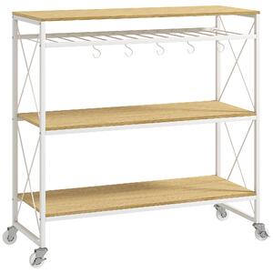 HOMCOM Carrello Portavivande a 4 Livelli con Portabottiglie e 5 Ganci Rimovibili, in Legno e Metallo, 96.5x38x96.7 cm | Aosom Italy
