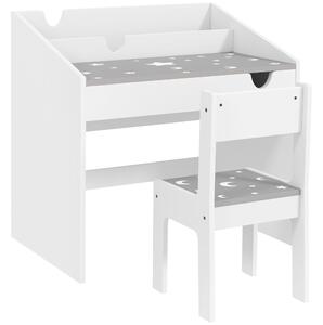AIYAPLAY Set Sedia e Tavolino per Bambini 3-6 Anni con Organizzatore e Cassetto Estraibile, in Legno Grigio | Aosom Italy
