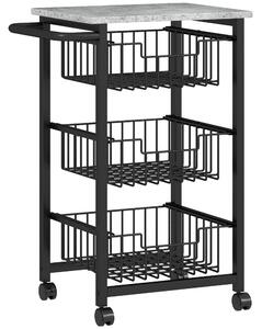 HOMCOM Carrello da Cucina a 3 Cestelli con Maniglia, in Acciaio e Legno, 49.5x31x69 cm, Nero e Grigio Chiaro | Aosom Italy