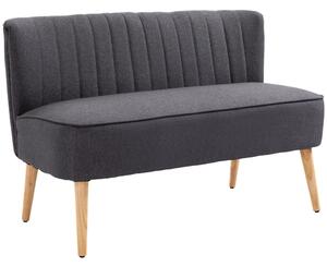HOMCOM Divano 2 Posti in Tessuto Effetto Lino Senza Braccioli con Gambe in Legno, 117x56.5x77 cm, Grigio Scuro | Aosom Italy