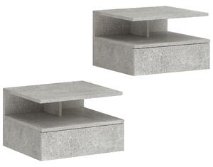 HOMCOM Set di 2 Comodini Sospesi con Cassetto e Mensola Aperta, 35x32x22.5 cm, Grigio Cemento | Aosom Italy