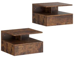 HOMCOM Set di 2 Comodini Sospesi con Cassetto e Mensola Aperta, 35x32x22.5 cm, Marrone Rustico | Aosom Italy