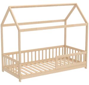 HOMCOM Struttura Letto per Bambini a Forma di Casetta con Doghe e Recinzione, in Legno di Pino, Color Legno | Aosom Italy