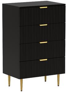 HOMCOM Cassettiera da 4 Cassetti Moderna, Comò con Maniglie Dorate e Dispositivo Antiribaltamento, 60x40x96 cm, Nero | Aosom Italy