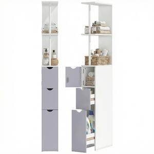 HOMCOM Mobiletto Bagno a Colonna Salvaspazio con 2 Cassetto, Armadietto e Ripiano Apert, in pannelli MDF, Bianco, 15x33x136.5cm|Aosom Italy
