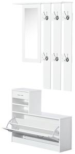 HOMCOM Appendiabiti ingresso con Scarpiera, Specchio, 6 Ganci, 2 Ripiani Regolabili e Cassetti per Corridoio, 90x24x177 cm, Bianco| Aosom Italy