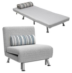 HOMCOM Poltrona Letto Singolo Salvaspazio in Lino Reclinabile in Posizioni Senza Braccioli con Cuscino e Rivestimento Sfoderabile, Grigio|Aosom