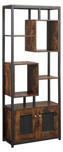 HOMCOM Mobile Libreria Scaffale in Stile Industriale con Armadietto a 2 Ante, Scaffale Salvaspazio a 8 Ripiani 70x30x180cm, Marrone
