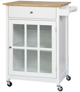 HOMCOM Carrello da Cucina Multiuso con Cassetto, Armadietto e 4 Ruote, in Legno Bianco, 67x48x86.5cm|Aosom