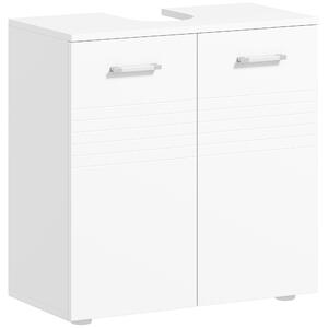 Kleankin Mobile Sottolavabo per Bagno a 2 Ante, Armadietto Salvaspazio per Lavandino in Legno con Mensola Regolabile, Bianco|Aosom