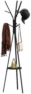 HOMCOM Attaccapanni da Terra in Metallo 180cm, 9 Ganci, 1 Ripiano, Base Triangolare, Ideale per Soggiorno, Camera da Letto, Ingresso, Nero | Aosom