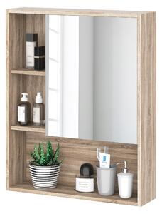 Kleankin Armadietto a specchio per bagno con scaffale regolabile, montaggio a muro, color rovere, 60 x 15 x 76cm|Aosom