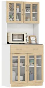 HOMCOM Credenza Cucina Armadio da 180cm con Ante in Vetro, Credenza Alta con Struttura in Legno, Cassetti e Armadietti, Bianco|Aosom