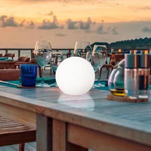 FH Lighting Lampada LED solare da esterno Dabus, Ø 25 cm, sfera, bianco, acrilico dimmerabile, Bianco / Opale, Soggiorno / Sala da pranzo, Plastica