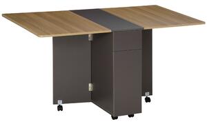 HOMCOM Tavolo Pieghevole Rettangolare da Pranzo in Truciolato con 2 Cassetti, un Armadietto e 6 Ruote, max. 6 Persone, 140x76x74cm, Color Legno|Aosom