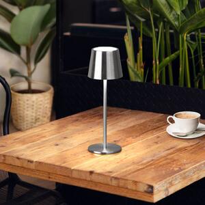 FH Lighting Lampada LED da tavolo a batteria Roxi, color nichelo, metallo, IP54, dimmerabile, Alluminio / Grigio / Zincato, Soggiorno / Sala da pranzo, Metallo, Moderno