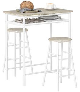HOMCOM Set Tavolo Alto Bar con 2 Sgabelli Alti in Legno Stile Nordico, con Mensola e Sgabelli Cucina con Poggiapiedi, Bianco|Aosom Italy