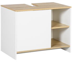 Kleankin Mobile Bagno Sottolavabo con Armadietto e 2 Mensole in Legno Truciolare, 77 x 45 x 60cm, Bianco e Color Legno|Aosom