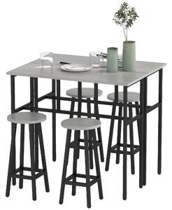HOMCOM Set da Bar 6 Pezzi con 4 Sgabelli da Bar e 2 Tavoli Alti in Legno Truciolato e Acciaio per Cucina e Soggiorno, Grigio