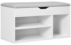 HOMCOM Scarpiera Salvaspazio per Ingresso con Panca Imbottita e Vani Aperti per Organizzazione Ottimale 80x30x43cm Colore Bianco|Aosom