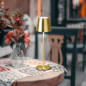 FH Lighting Lampada da tavolo LED a batteria Viletto, color ottone, IP54 dimmerabile, Ottone / Oro, Metallo, Moderno