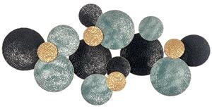 HOMCOM Decorazione Murale in Metallo 3D, Wall Art a Cerchi 133x66cm, Blu, Nero e Oro|Aosom