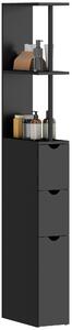HOMCOM Mobile Colonna Salvaspazio in Legno con Ripiani, Armadietto e Cassetti, Nero, 15x33x136cm|Aosom